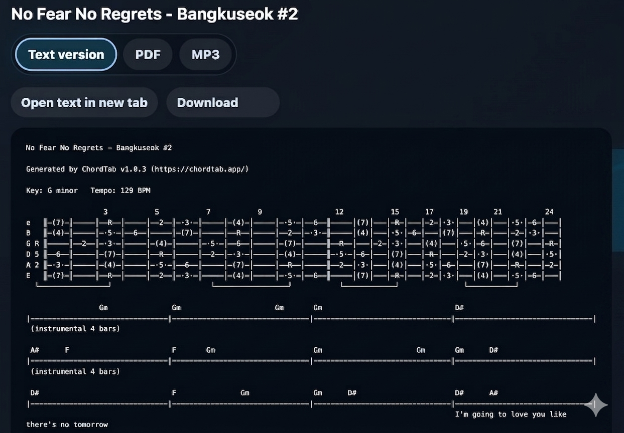 ChordTab text result example